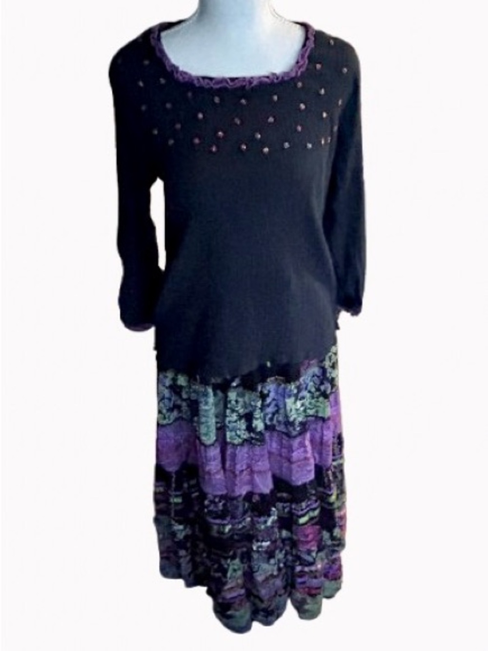 90’s Y2K ANII Skirt Top Shirt Set Beaded Boho Bohemian Floral Fairy Vintage Maxi